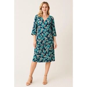 J. Jill Exotic Blooms‎ Garden Shift Dress Small Navy Blue Green Floral Tropical
